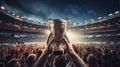Triumph at the Stadium: Champion Holding Trophy Aloft. Generative ai