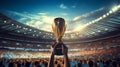 Triumph at the Stadium: Champion Holding Trophy Aloft. Generative ai