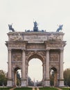 Triumphal arch called Arco della Pace means The Arch of Peace in Porta Sempione district in Milan, Lombardy region in