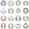 Triumphal arch icons set, cartoon style