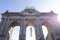 Triumphal Arch in Jubilee Park or Parc du Cinquantenaire on a sunny day Royalty Free Stock Photo