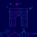 Triumphal Arch, Paris Vector Line Icon, Illustration on a Dark Blue Background. Related Bottom Border