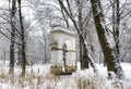 triumphal arch of prince jozef poniatowski in jablonna park , on the winter