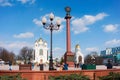 Triumphal column, Cathedral of Christ the Saviour, Victory square Royalty Free Stock Photo