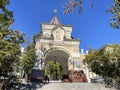 Vladivostok, Russia, October, 12, 2022. Triumphal Nicholas arch of the crown Prince in sunny wint