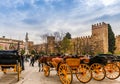 Triumphal Square near the Alcazar Gardens, in Seville in Andalusia. Royalty Free Stock Photo