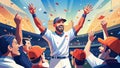Triumphant Baseball Player Celebrating Victory with Team at Stadium Royalty Free Stock Photo