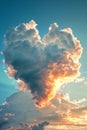 Triumphant Love: A Beach Sky Filled with Heart-Shaped Clouds and Royalty Free Stock Photo