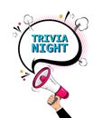 Trivia night megaphone on white background for flyer design. Vector illustration in pop style