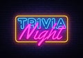 Trivia Night neon sign vector. Quiz Time Design template neon sign, light banner, neon signboard, nightly bright