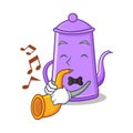 With trmpet purple teapot character cartoon Royalty Free Stock Photo