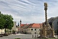 TRNAVA, SLOVAKIA Local and visitor stroll the Trojicne square, near the city tower, In Trnava, Slovakia Royalty Free Stock Photo