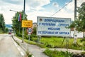 Trnovo, Bosnia and Herzegovina - July 19. Information signboard in Cyrillic letters