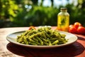 Trofie Al Pesto, Italian Pasta with Pesto Sauce, Traditional Genovese Troffie, Fusilli Pugliesi, Liguria Food Royalty Free Stock Photo