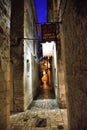 Narrow streets of mediterranean city. Trogir at night. Croatia