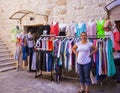Trogir, Croatia - clothes and shirts shop in old town