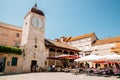 Trogir old town square and clock tower in Trogir, Croatia Royalty Free Stock Photo