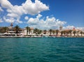 Trogir / Croatia - June 26 2017: A waterfront view on the marine promenade of Trogir from the sightseeing boat