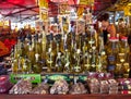 Trogir, Croatia - local olive oil bottles on display at the mar