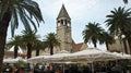 Trogir, Croatia - 07/25/2015 - View of street cafe and St. Dominic Monastery in old town, beautiful architecture, sunny day Royalty Free Stock Photo