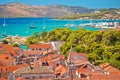 Trogir old city rooftops and turquoise archipelago