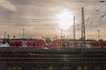 TROISDORF, GERMANY - NOVEMBER 12, 2022: Deutsch Bahn suburban EMU train of the Koln S-Bahn passing by the train station of