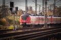 TROISDORF, GERMANY - NOVEMBER 12, 2022: Selective blur on a Deutsche bahn Train passing by Troisdorf train station, a