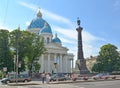 Troitse-Izmaylovsky cathedral and Slava's column in St. Petersbu Royalty Free Stock Photo