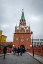 The Troitskaya Tower in the center of the northwestern wall of the Moscow Kremlin. Royalty Free Stock Photo