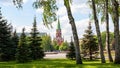 Troitskaya Tower and park in Moscow Kremlin Royalty Free Stock Photo