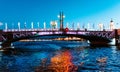 Troitskiy Trinity Bridge over the Neva River with night illumination. Saint-Petersburg. Russia Royalty Free Stock Photo