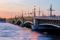 Troitskiy Trinity bridge at sunset, Saint Petersburg, Russia Royalty Free Stock Photo