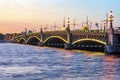 Troitskiy Trinity bridge at sunset, St. Petersburg, Russia Royalty Free Stock Photo