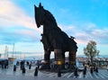 The trojan horse, Canakkale, Turkey-March 31, 2018. The Trojan Horse was built with many pieces of wood and was tied with rope to Royalty Free Stock Photo