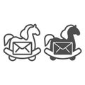 Trojan horse with letter line and solid icon, web security concept, viral e-mail sign on white background, email