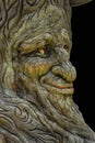 Troll Face Tree Carving Smiling with Twinkle Eyes