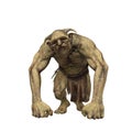Troll fantasy creature with inquisative expression and leaning on hands