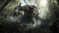 Troll rampage in enchanted forest fantasy art high resolution dramatic scene surreal imagery