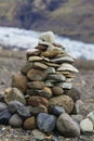 Troll rock pyramid made of stones in iceland