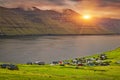 Trollanes Village, Kalsoy Island, Faroe Islands, Sunrise Over Mountain