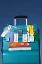 Trolley with airlines hand luggage tags