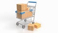 The trolley and box for e commerces concept 3d rendering Royalty Free Stock Photo