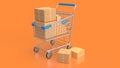 The trolley and box for e commerces concept 3d rendering Royalty Free Stock Photo