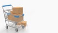 The trolley and box for e commerces concept 3d rendering Royalty Free Stock Photo