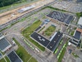 Trolley and bus depot in Kaunas, Lithuania. Aerial view Royalty Free Stock Photo