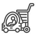 Trolley with child car line icon, market concept, shopping cart with baby sign on white background, child in supermarket Royalty Free Stock Photo