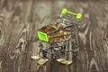 Trolley, coins, shopping basket, purchase of goods, income growth, inflation, deflation, price increase