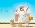 Trolley with Easter eggs, grass and Easter bunny Royalty Free Stock Photo