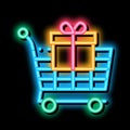 Trolley with Gift neon glow icon illustration Royalty Free Stock Photo