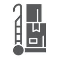 Trolley glyph icon, cargo and package, hand truck sign, vector graphics, a solid pattern on a white background.